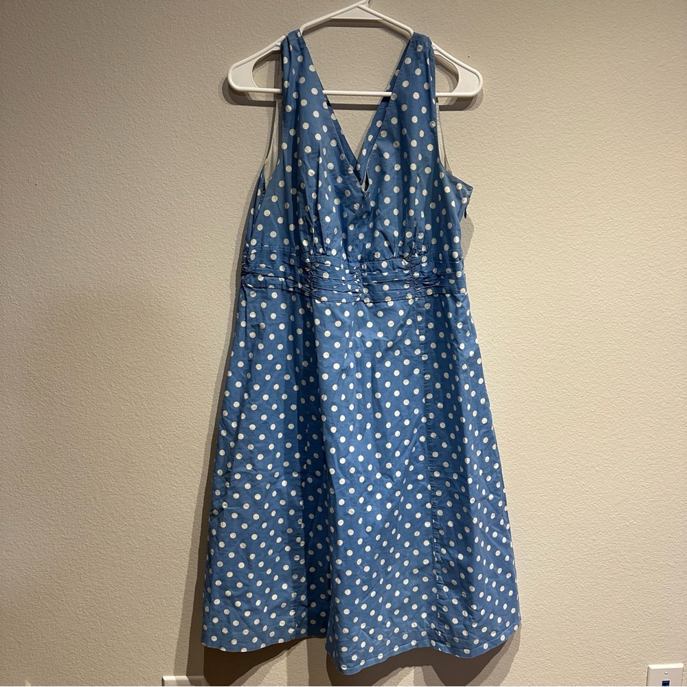 Retro Pinup Boden Sky Blue and White Polka Dots Dress‎ Size 12